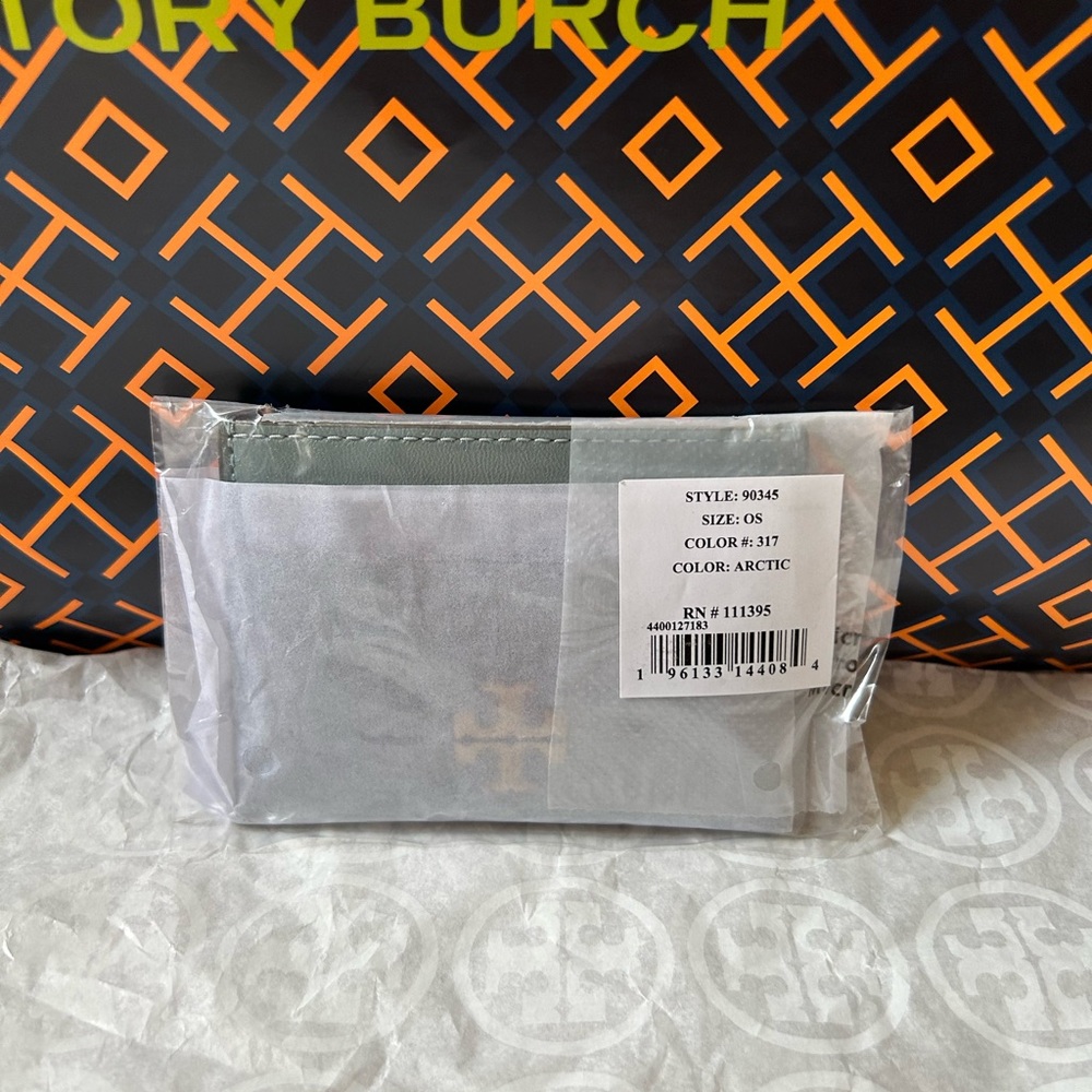 Tory Burch Kira Chevron Card Case Arctic Gold Blue - Picture 6 of 8